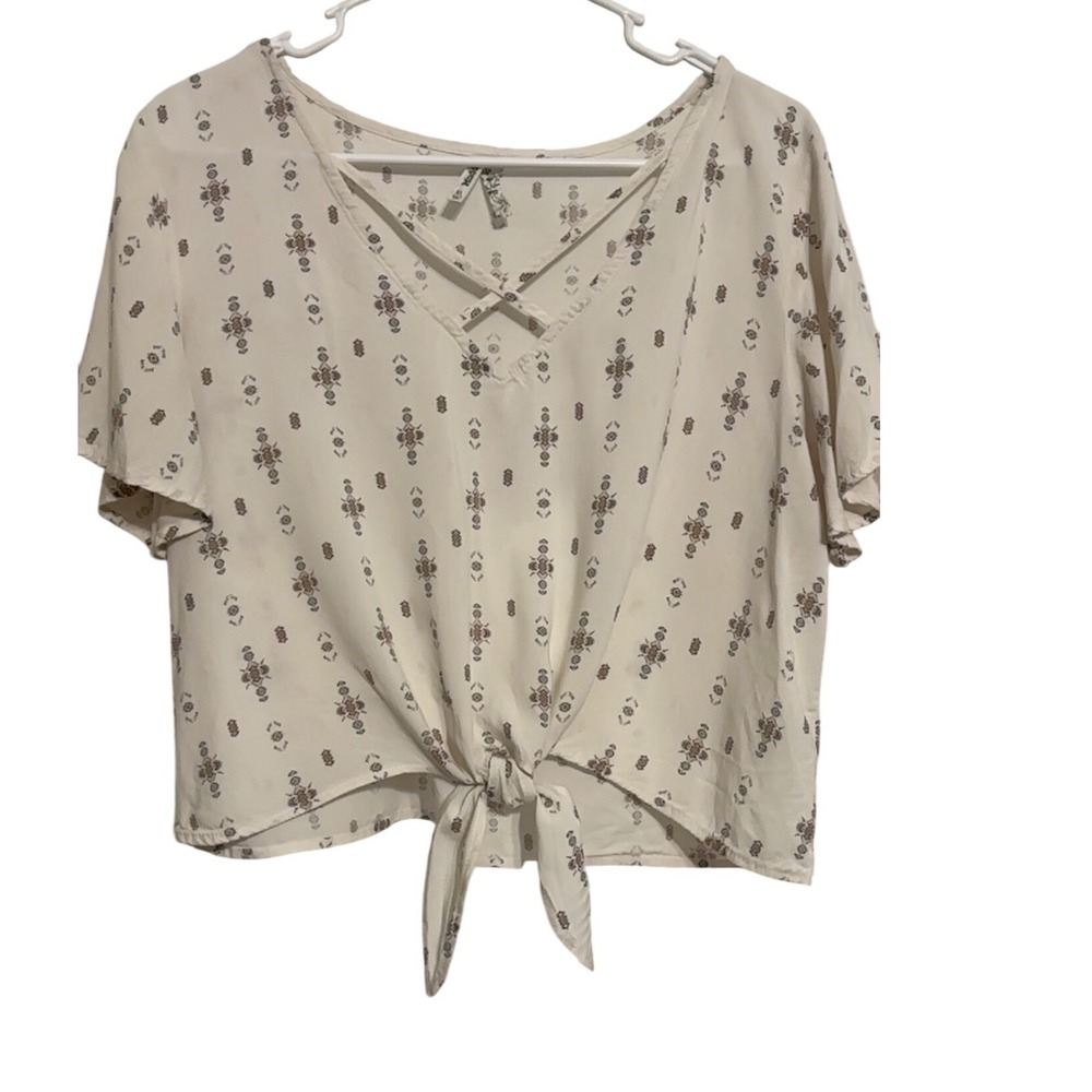 Mudd Criss Cross V‎ Neck Tie Front Top Short Sleeve Y2K 90s Blouse Size XL EUC